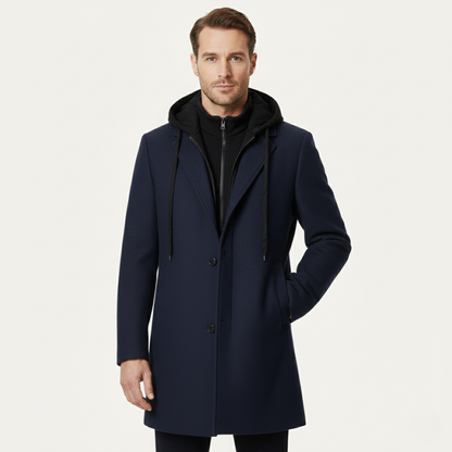 Men's Wool Overcoat Hooded Quilted Lining