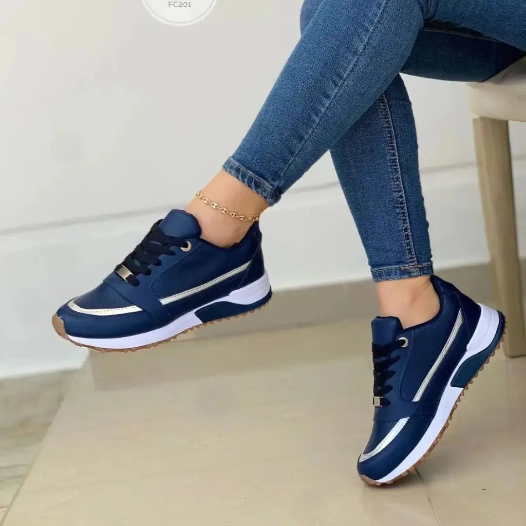 Women's Leather Sneakers Mesh Patchwork
