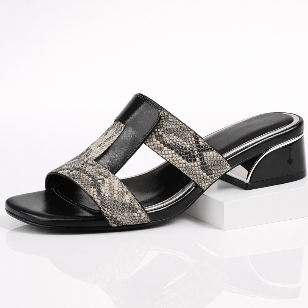 Women's Snakeskin Slide Sandals Block Heel
