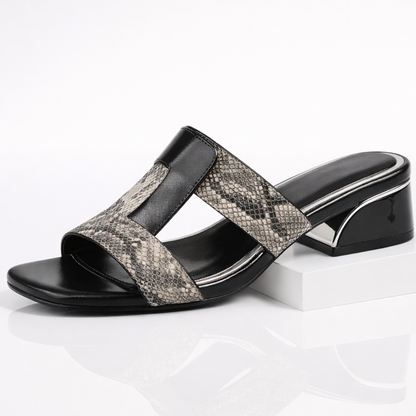 Women's Snakeskin Slide Sandals Block Heel