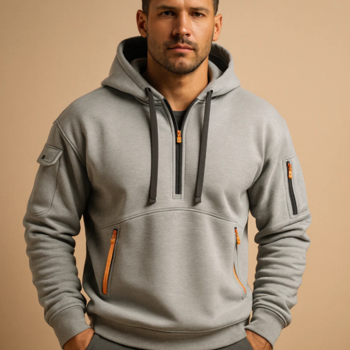Men's Casual Half Zip Hoodie Sweater Zip Pockets
