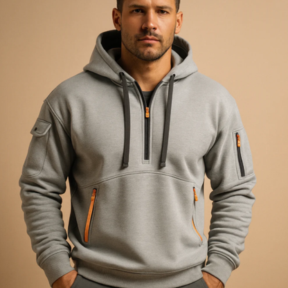 Men's Casual Half Zip Hoodie Sweater Zip Pockets