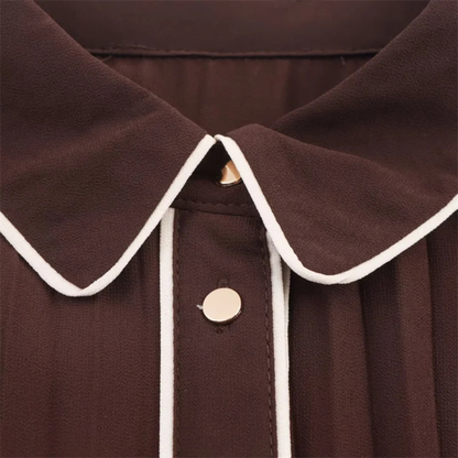 Pleated Long Sleeve Belted Dress Women