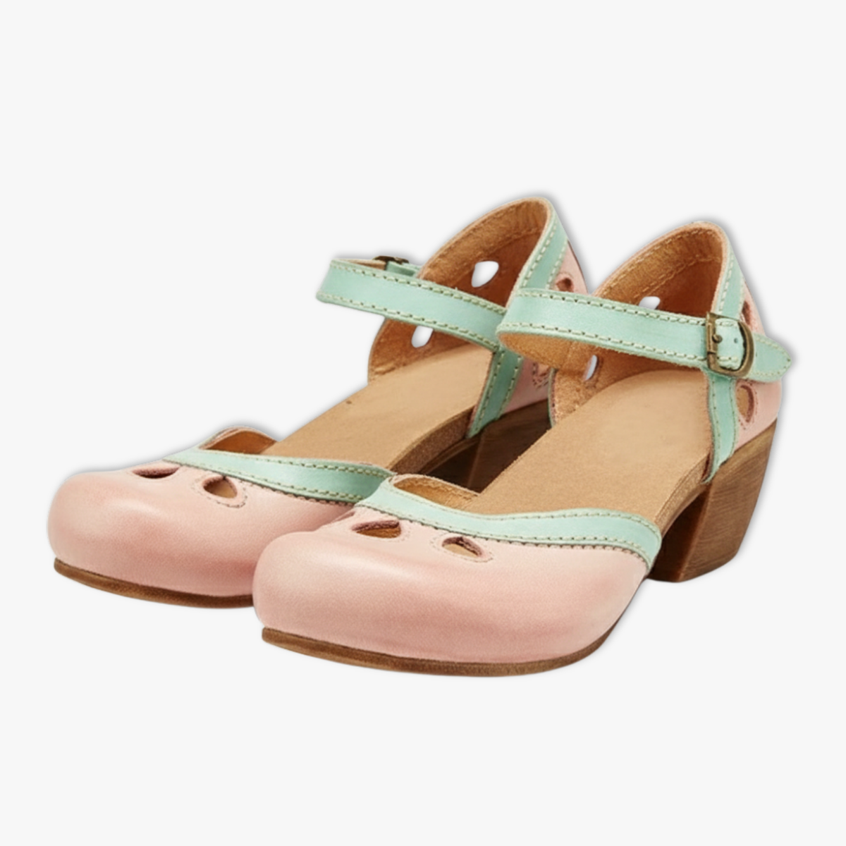 Vintage Style Low Heel Cutout Women's Sandals