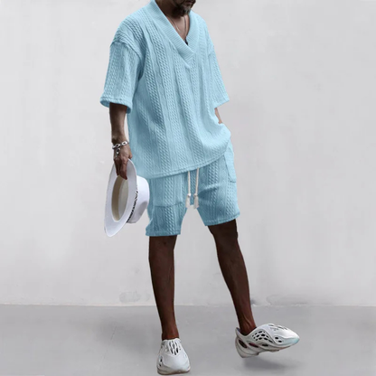 Men's Summer Knit Polo Shirt And Shorts Set