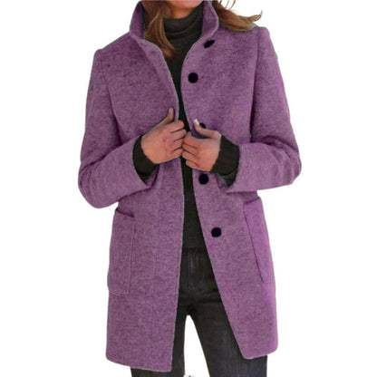 Women's Wool Coat Tailored Fit Single Breasted Black