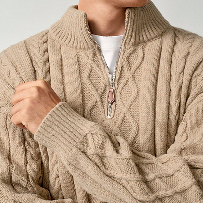 Men's Cable Knit Half Zip Sweater Warm Chunky Knit