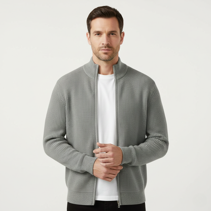 Men's Knit Cardigan Sweater Zip Front Collar Stand
