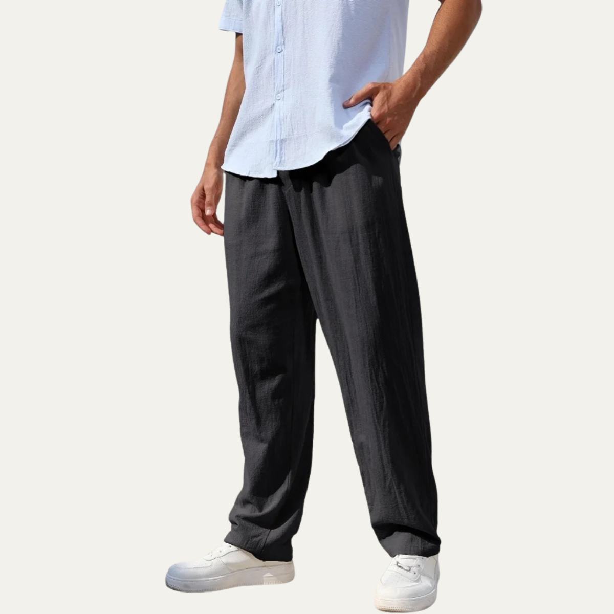 Men's Linen Straight Leg Pants Lightweight Beige
