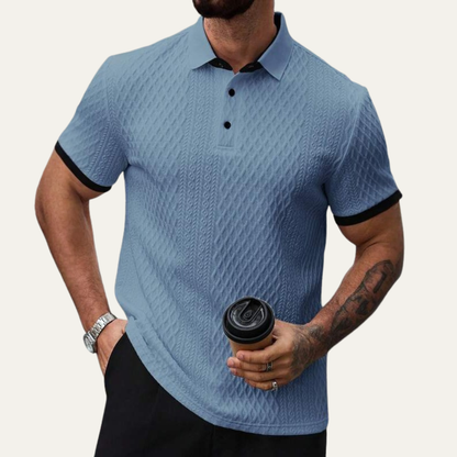 Men's Classic Textured Polo Shirt Contrast Collar