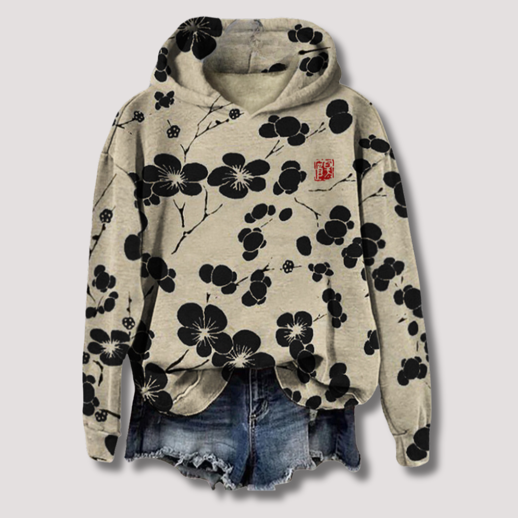 Women's Hooded Floral Sweater Lightweight - VibreMode