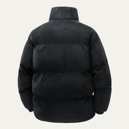 Men's Suede Puffer Jacket Cotton Padded Brown