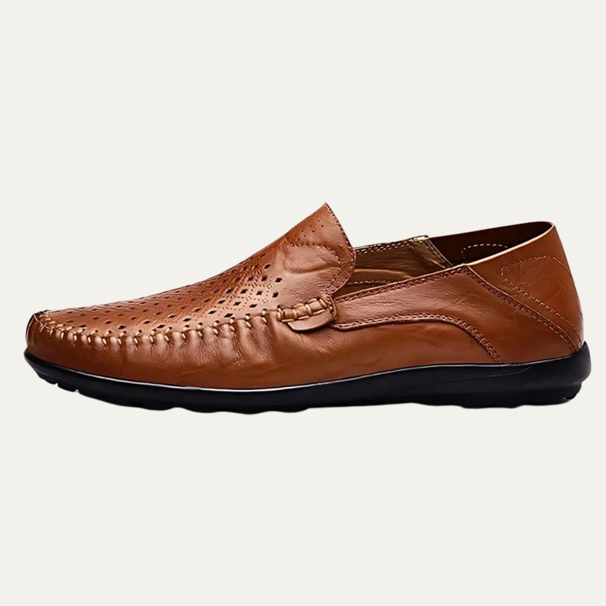 Men's Leather Loafers Breathable Slip On Brown