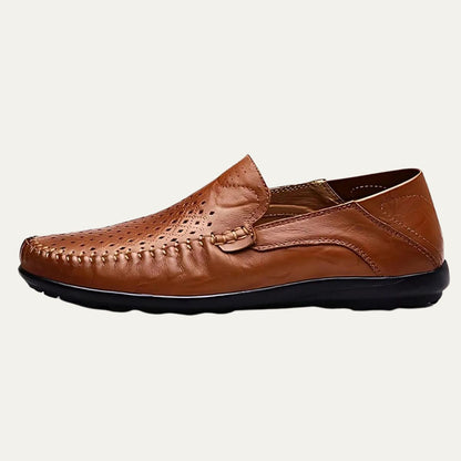 Men's Leather Loafers Breathable Slip On Brown