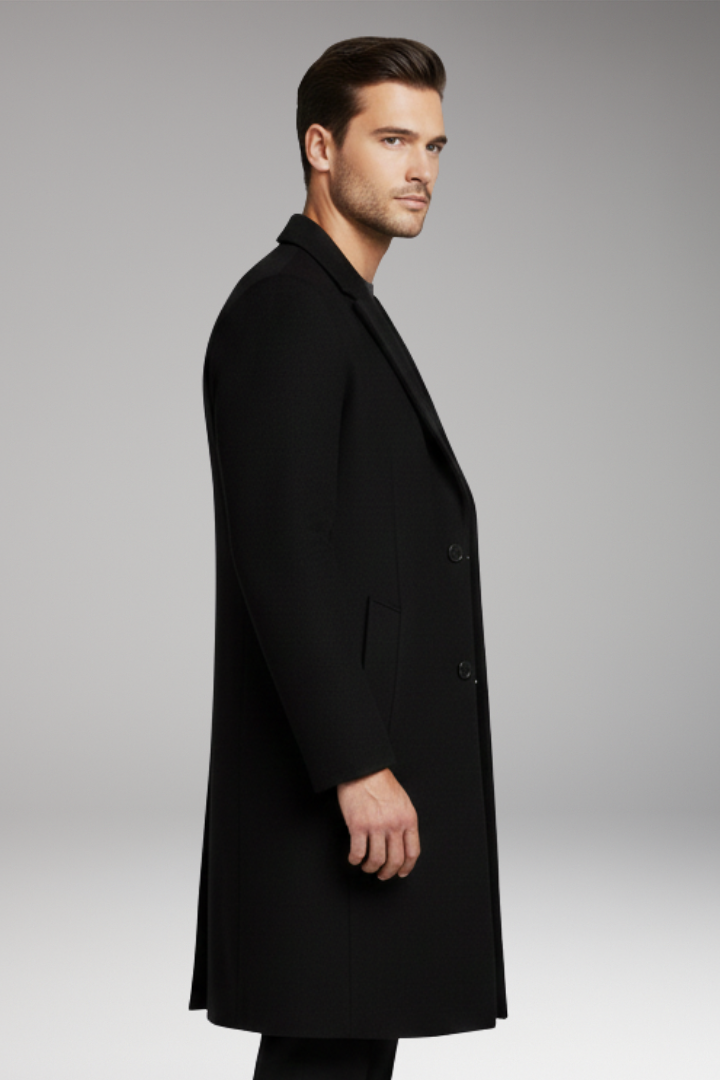 Men's Long Coat Notched Lapel Seam Pockets