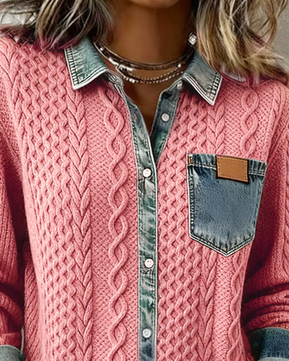Women's Cable Pattern Button Down Blouse
