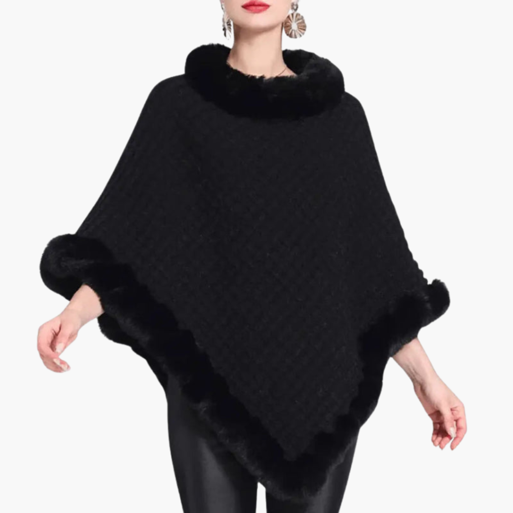 Women's Knit Poncho Faux Fur Oversized