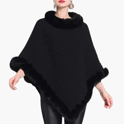 Women's Knit Poncho Faux Fur Oversized