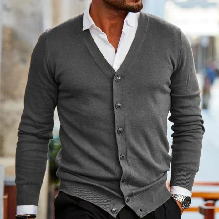 Men's Slim Fit V Neck Cardigan Button Front Pockets