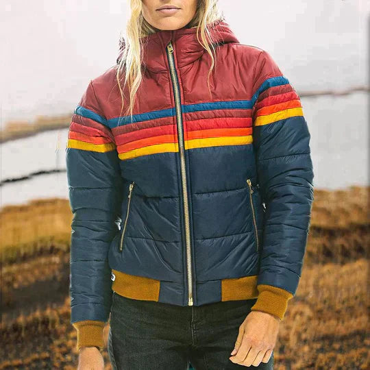 Classic Vintage Stripe Ladies Padded Coat - VibreMode