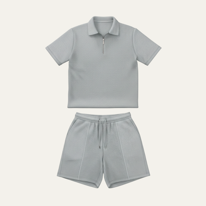 Men's Summer Shirt And Shorts Set Solid Color Casual