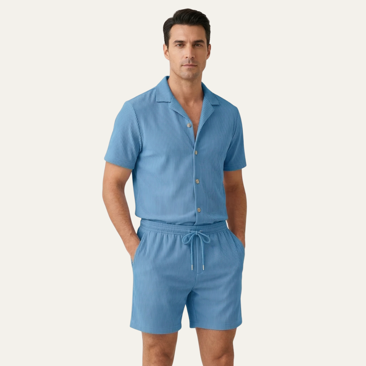 Men's Ribbed Summer Shirt And Shorts Set
