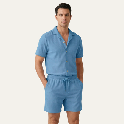 Men's Ribbed Summer Shirt And Shorts Set