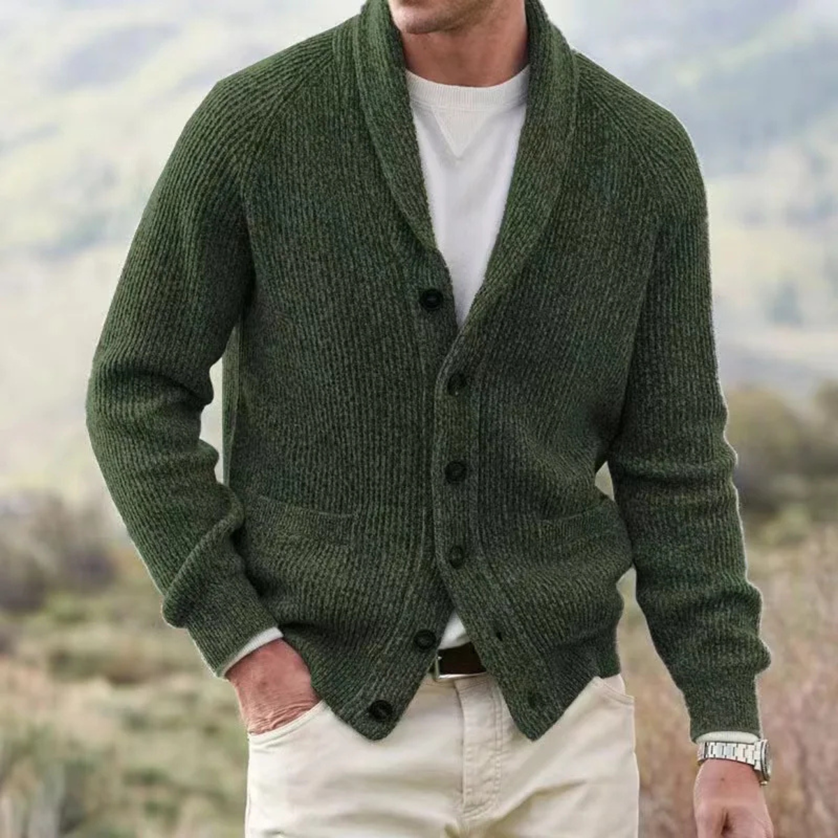 Men's Knitted Cardigan Warm Turn Down Collar
