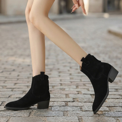 Ankle Boots Block Heel Pointed Toe Suede Women