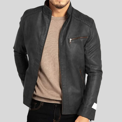 Men's Leather Windbreaker Jacket