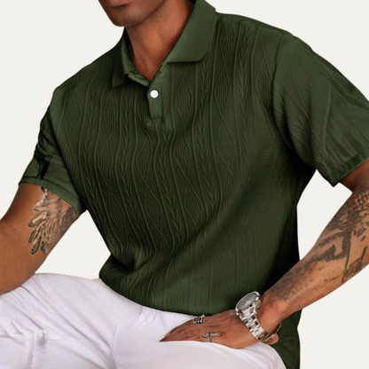 Men's Textured Polo Shirt Button Up