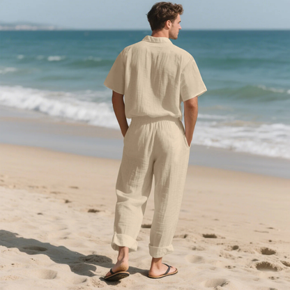 Men's Linen Shirt And Pants Set Natural Summer
