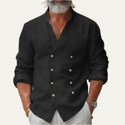 Men's Double Breasted Shirt Stand Collar Vintage Style