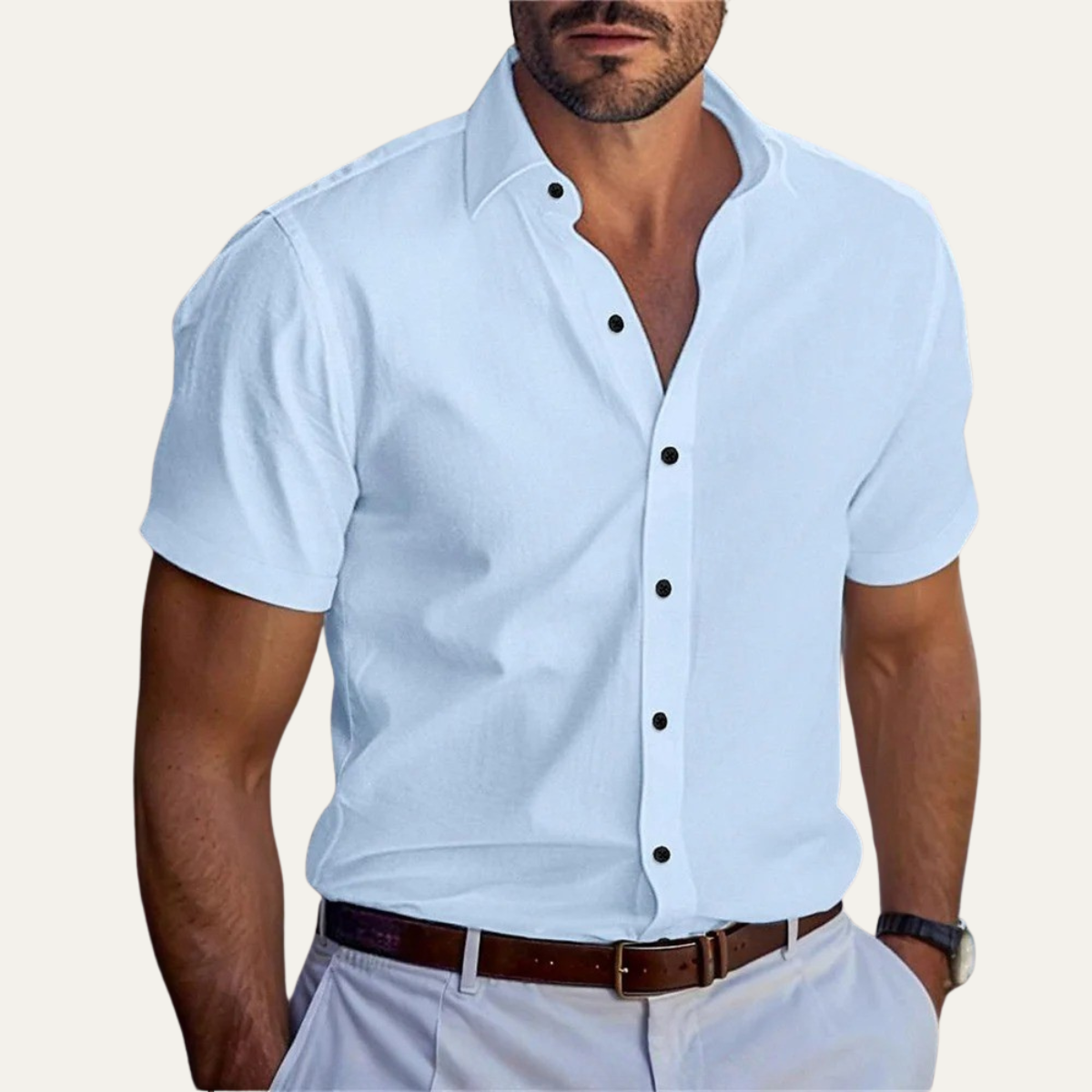 Men's Casual Button-Up Shirt Solid Color