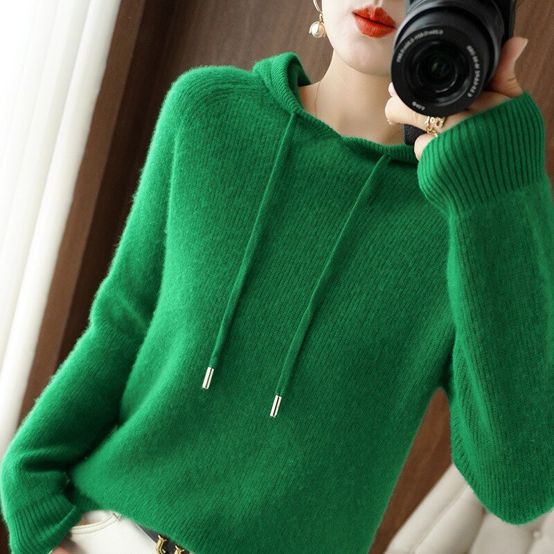 Leslie Women's Cashmere Hooded Sweater Autumn