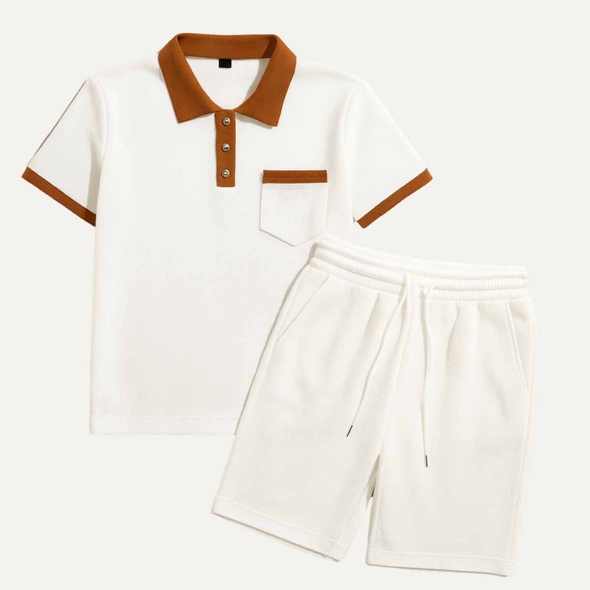 Men's Cotton Polo Shorts Set Vintage Style - VibreMode