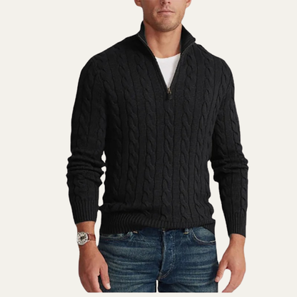 Men's Knitted Half Zip Sweater Mock Neck