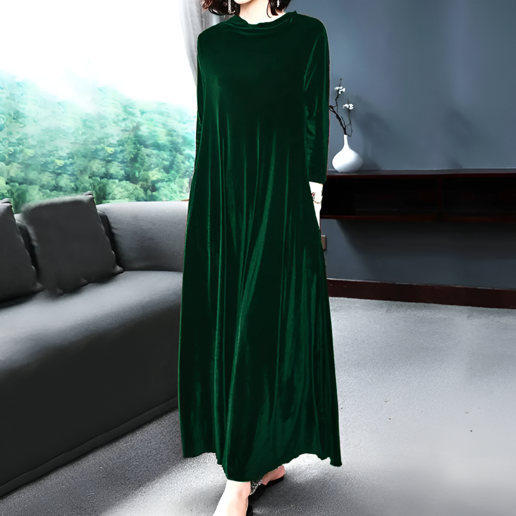 Women's Velvet Long Sleeve Dress Wine Red