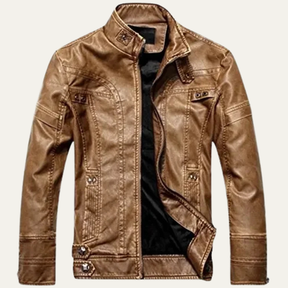 Men's Leather Biker Jacket Classic Zip Up - VibreMode
