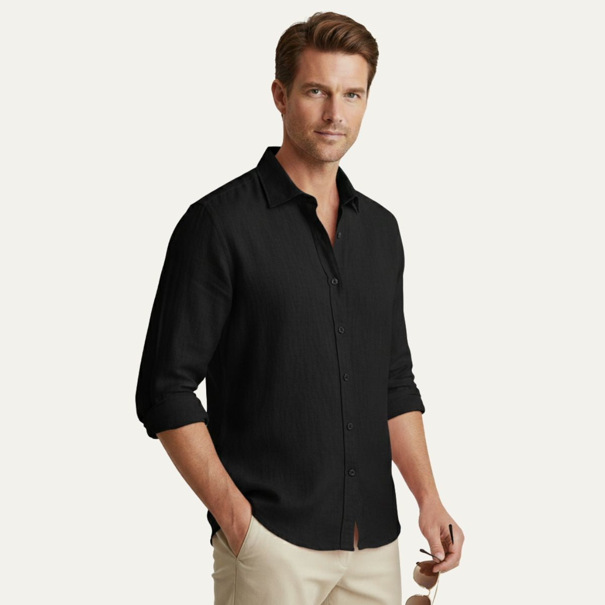 Men's Long Sleeve Linen Shirt Vintage Style