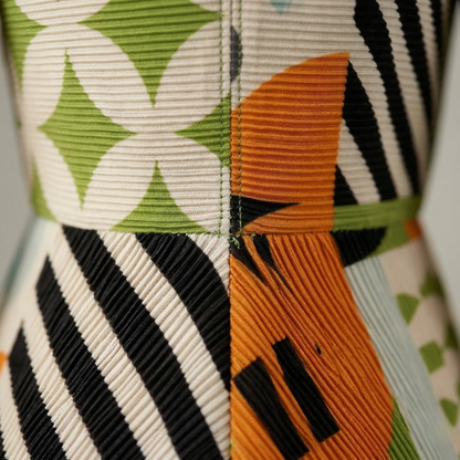 Women’s Retro Print Midi Dress Geometric Color Block Button Front Collared Dress