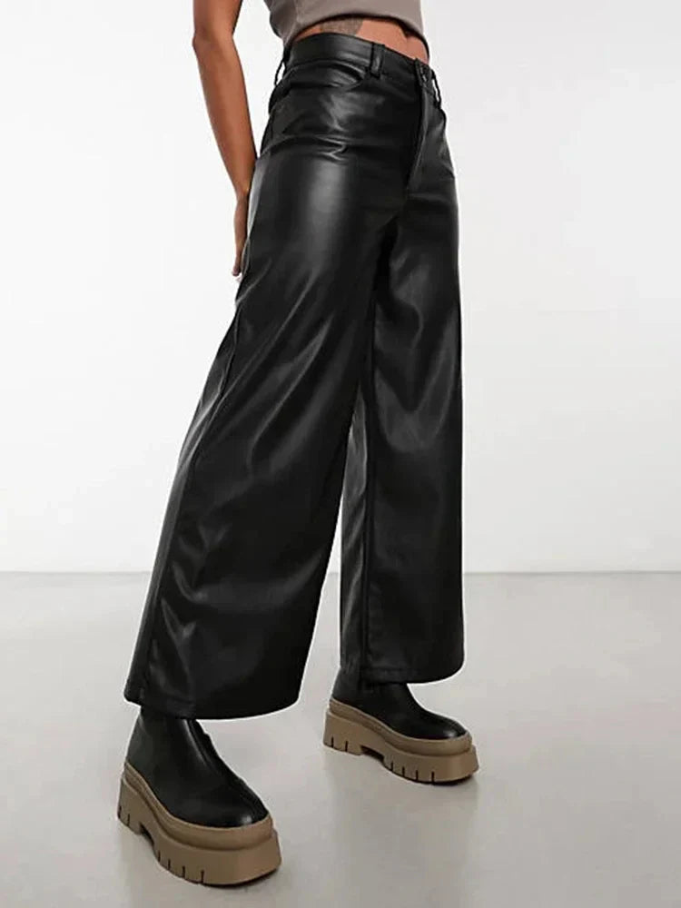 Women's High Waist Leather Pants