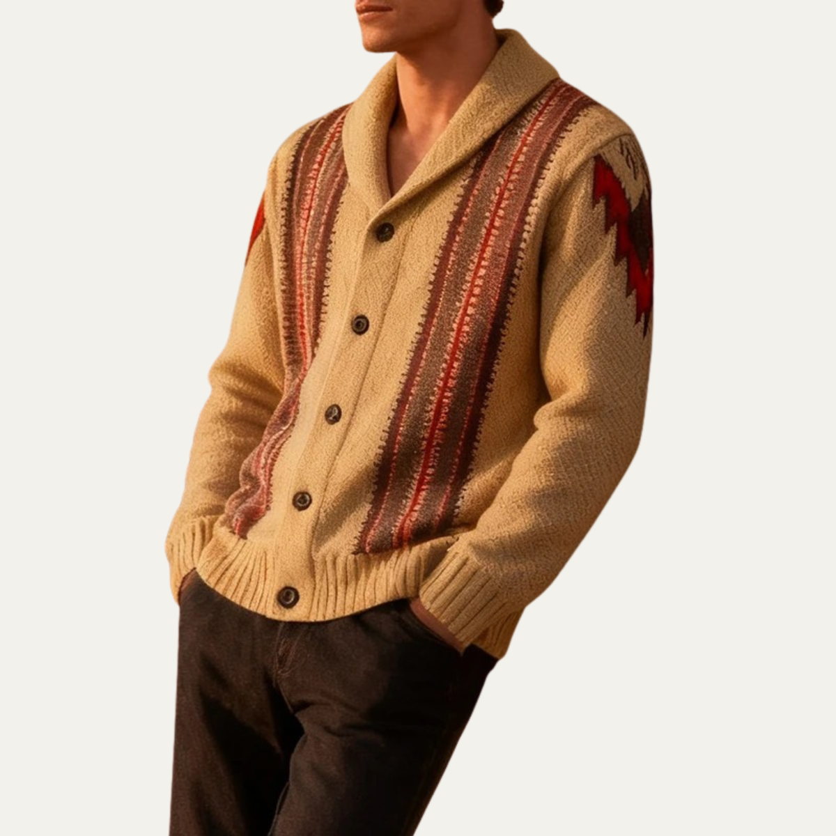 Men's Striped Knit Cardigan Shawl Collar Retro Style