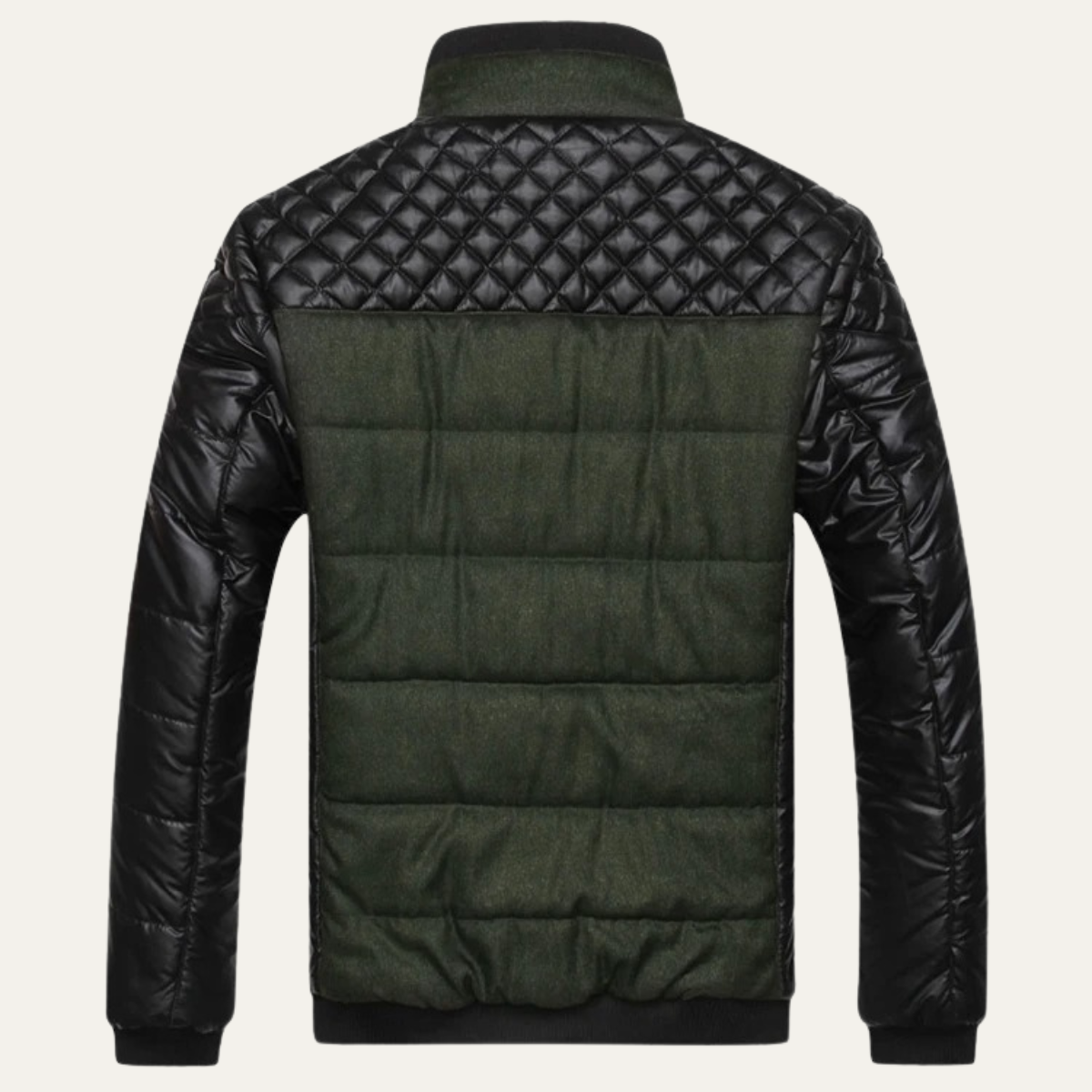 Men's Quilted Leather Jacket Stand Collar