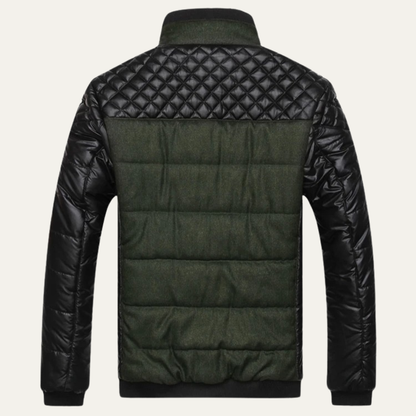 Men's Quilted Leather Jacket Stand Collar
