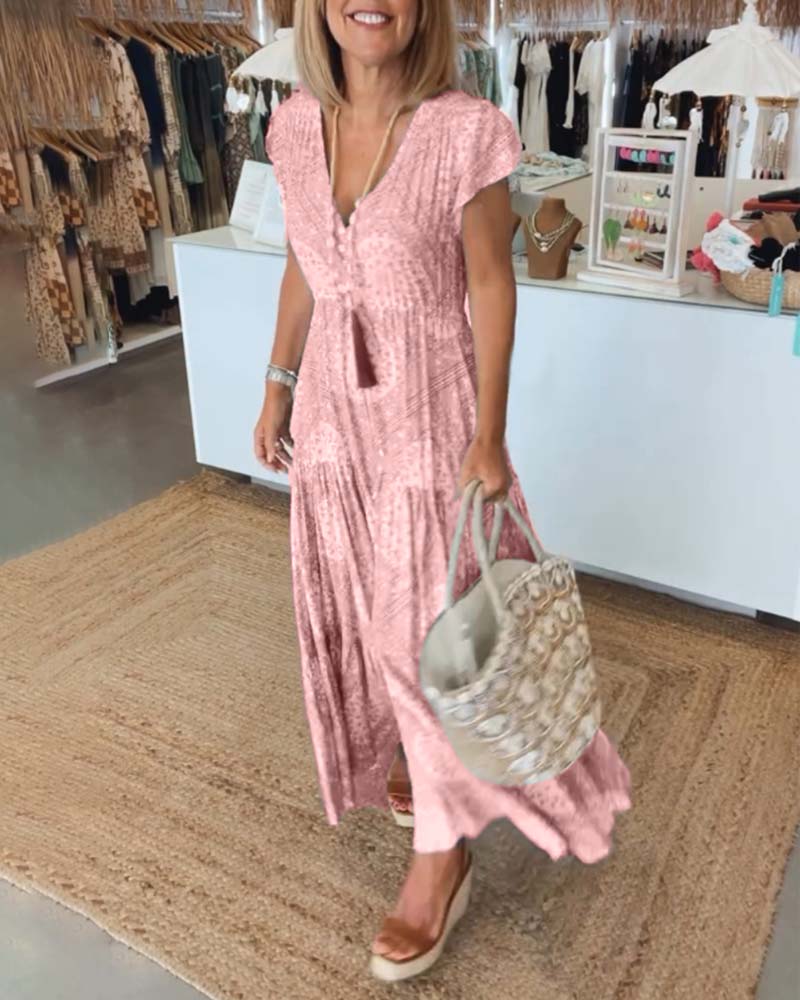 Hawaii Beach V-Neck Sundress with Short Sleeves