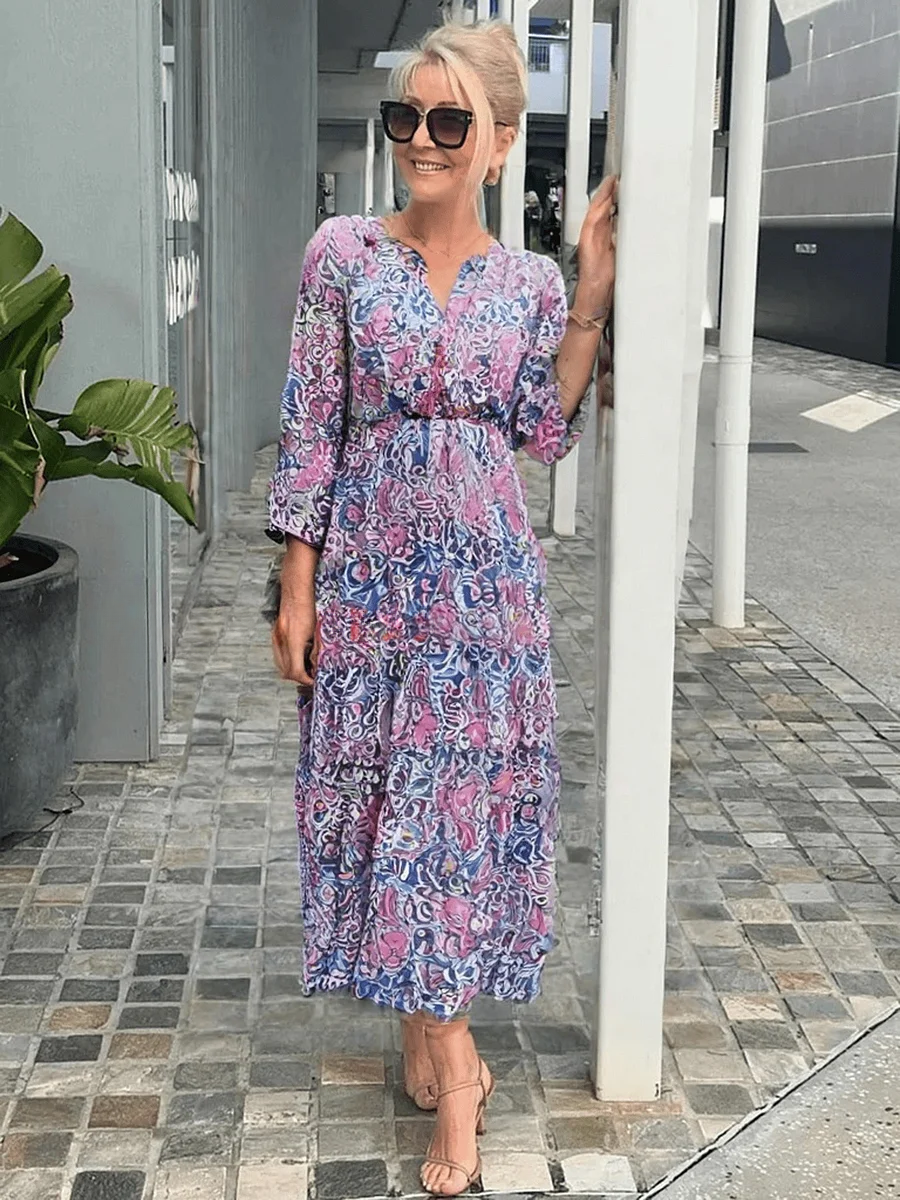 Women's Floral V-Neck Boho Dress
