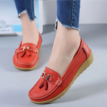 Women Leather Cut-Out Ballerina Flats