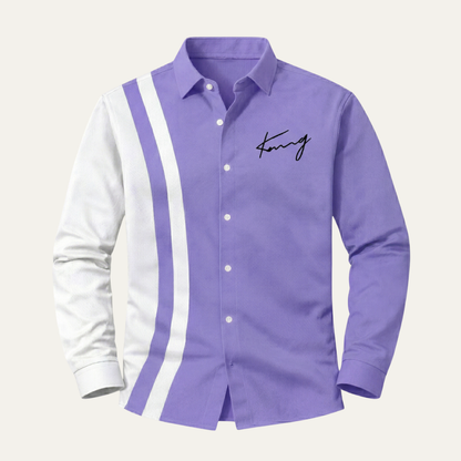 Men's Color Block Striped Dress Shirt - VibreMode