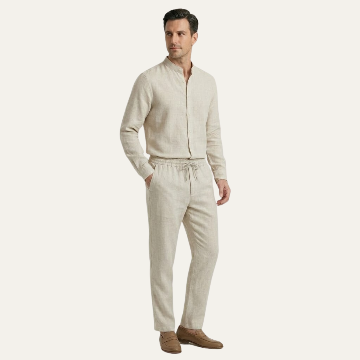 Men's Cotton Linen Shirt And Pants Set